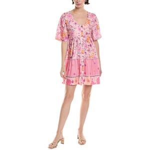 Abbey Womens Tiered Mini Dress, Pink
